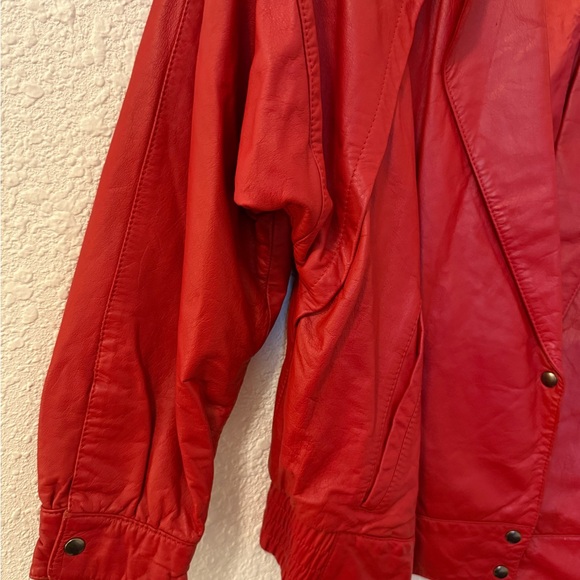 Vintage Echtes Leder Red Leather Bomber jacket - Picture 6 of 8